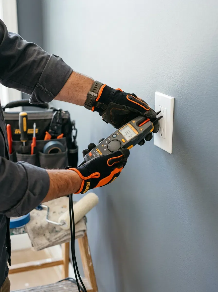 H&H electrician testing an outlet during an inspection